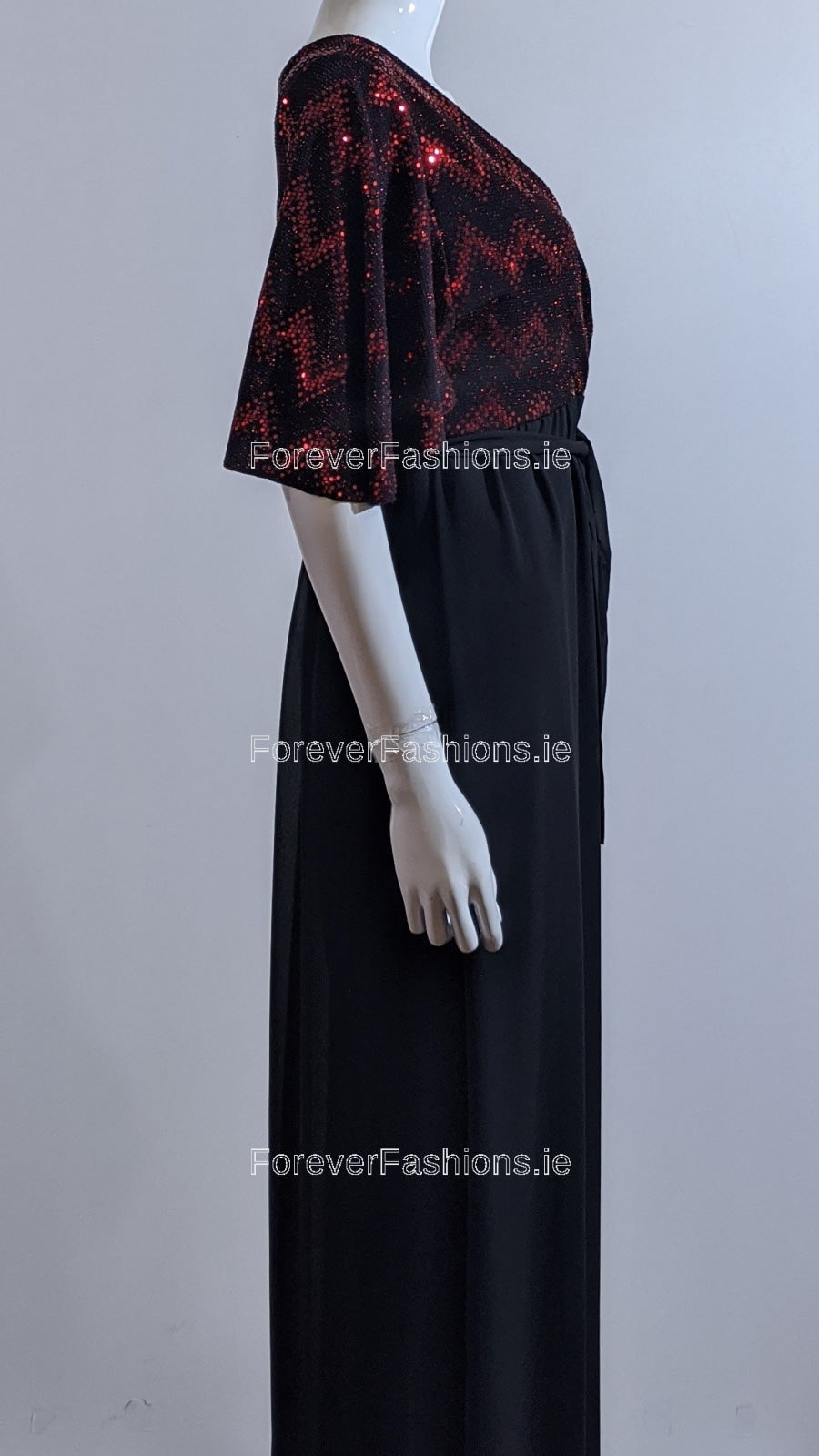Wine Sparkle Glitter Design V-Neck Long Dress