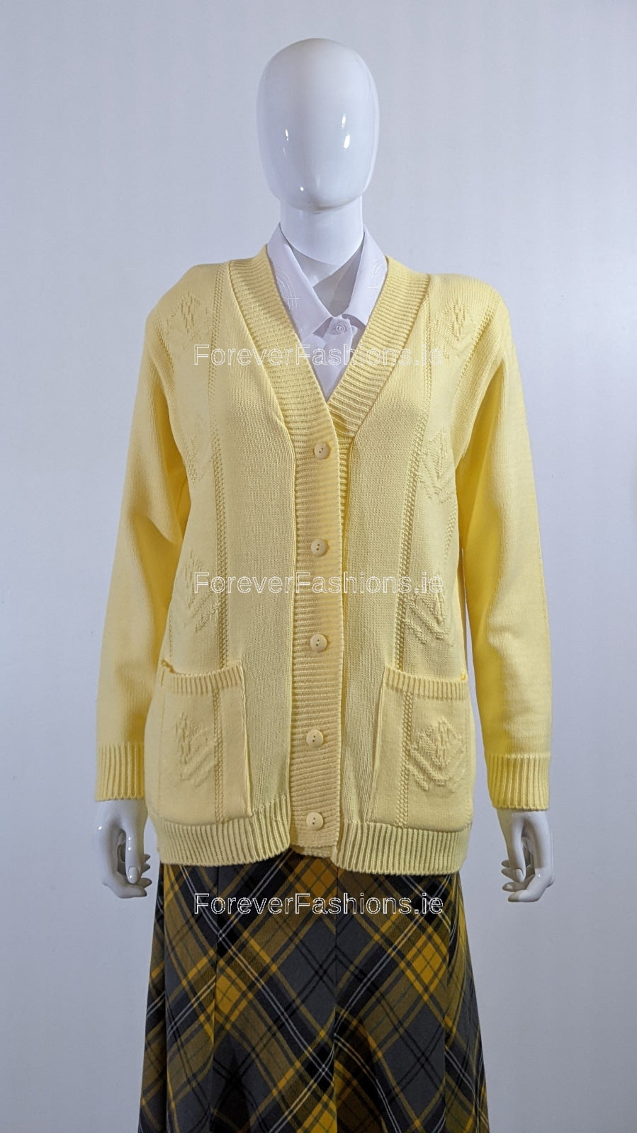 Yellow Diamond Design V-Neck Button Cardigan with Pockets