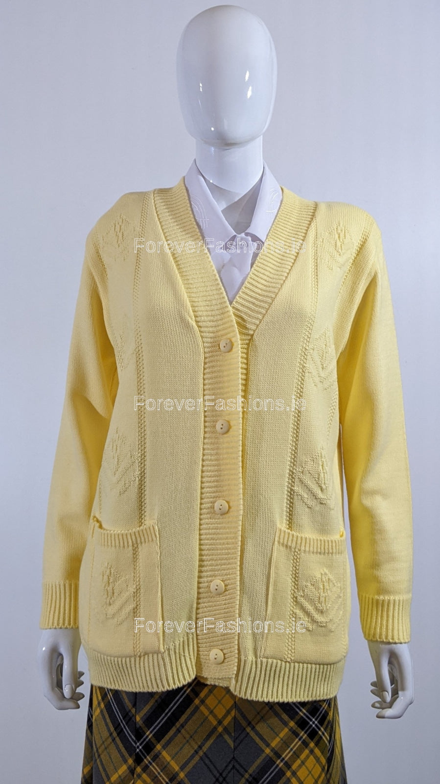 Yellow Diamond Design V-Neck Button Cardigan with Pockets