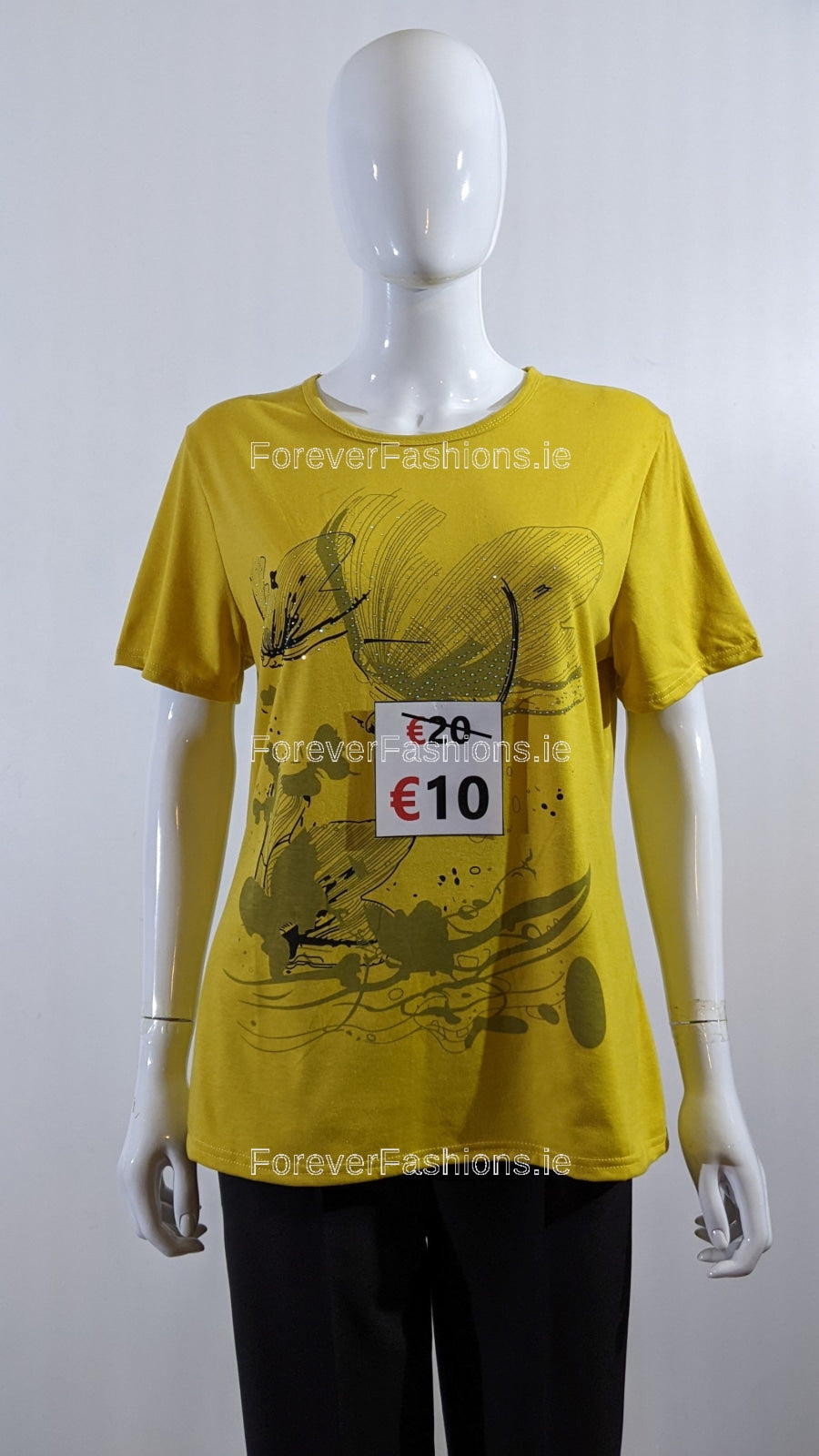 Yellow Floral Design Crew Neck Cotton T-Shirt